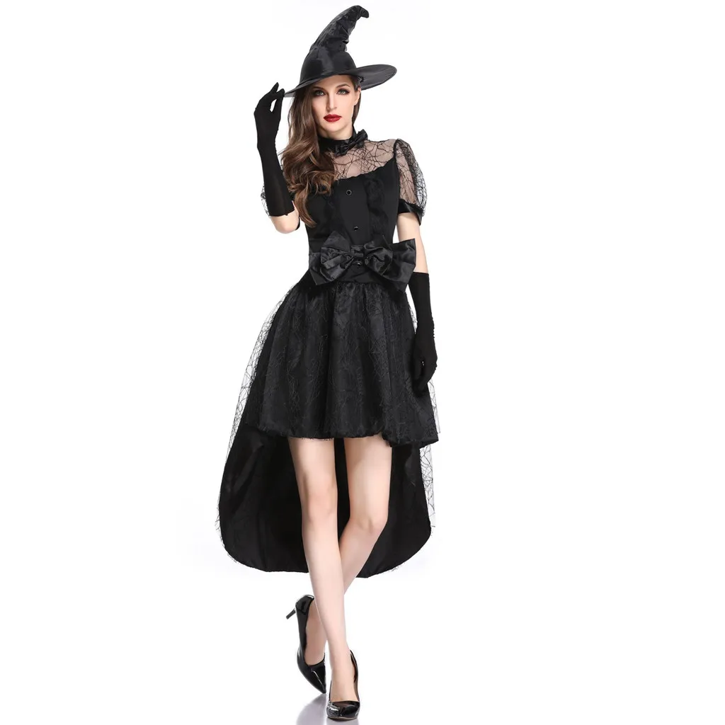 

JAYCOSIN Party Dresses 2019 Dresses Women Halloween Witch Dress Solid Color See Through Sexy High Waist Vintage Dress Vestidos