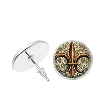 Художественные стеклянные серьги-гвоздики в виде цветка лилии, Винтажные серьги-гвоздики из кабошона и стекла в стиле ретро, ювелирные изделия, подарки для мужчин