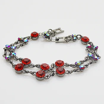 

Perfect Women Red Crystal Jewelry 18kgp Double Rows Beautiful Gem-stones Bracelet Bangle Charming Girl Birthday Party Gift