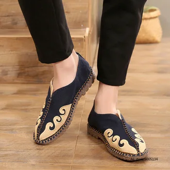 

Handmade Men Canvas Flat Shoes Mens Patchwork Casual Espadrilles Loafers Light Breathable Outdoor Walking Male Soft Hemp Shoes