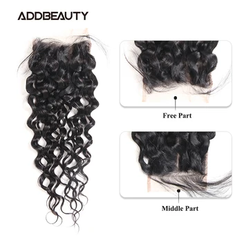 

Water Wave 4x4 Swiss Lace Closure Addbeauty Brazilian Human Remy Hair Natural Color Pre-plucked Hairline Free Middle Part 130%