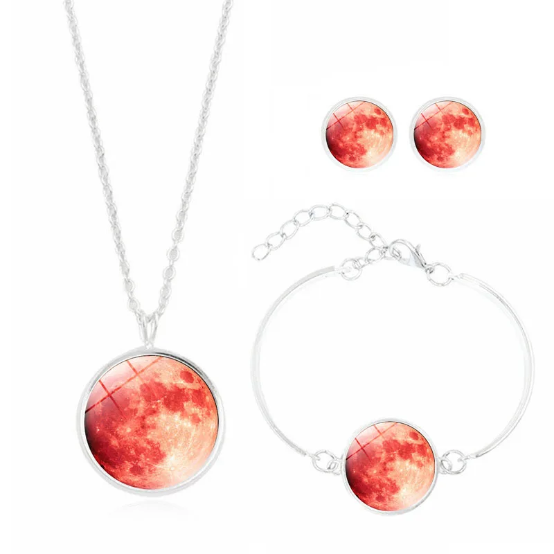

Hot Sales Galaxy Planet Series Time Stone Necklace Ear Stud Bracelets Necklace Three-piece Set