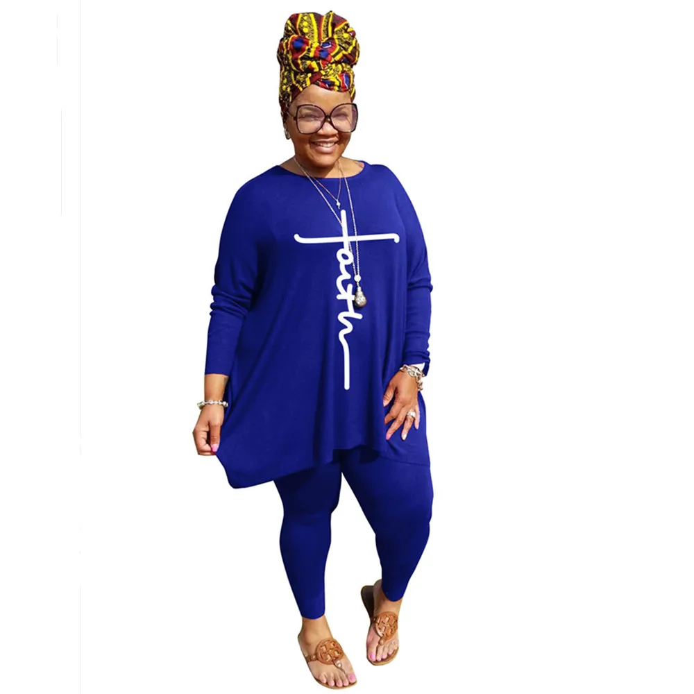 Plus Size Two Piece Set Women Clothing 2021 Crop Top Loog Sleeve Solid Pants Sets Fall Clothes Tracksuit Wholesale Dropshipping