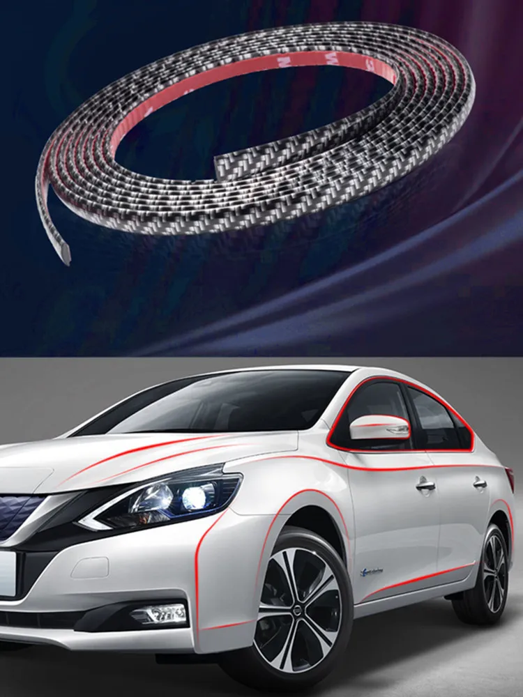 Black carbon fiber Bumper guard Soft PVC Chrome DIY Moulding Line Car Decorating Line Trim Strip Tire Cover