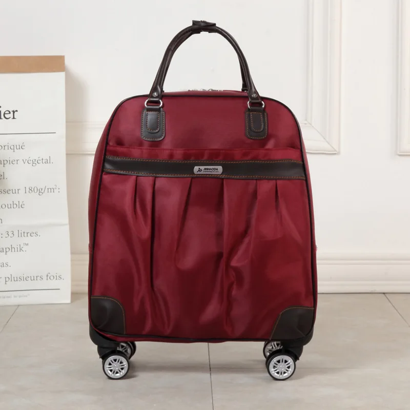 Сумка на колесах для путешествий женский дорожный рюкзак с колесами Сумки на колесиках Оксфорд большой емкости Дорожный чемодан на колесиках сумка - Цвет: red wine small