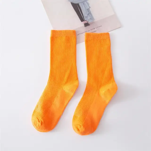 Solid color socks Ⅰ Middle tube Knitted Japanese Korea Loose Long Socks Women Pile Ins Soft Fashion girls Spring and Autumn longer Brite Orange