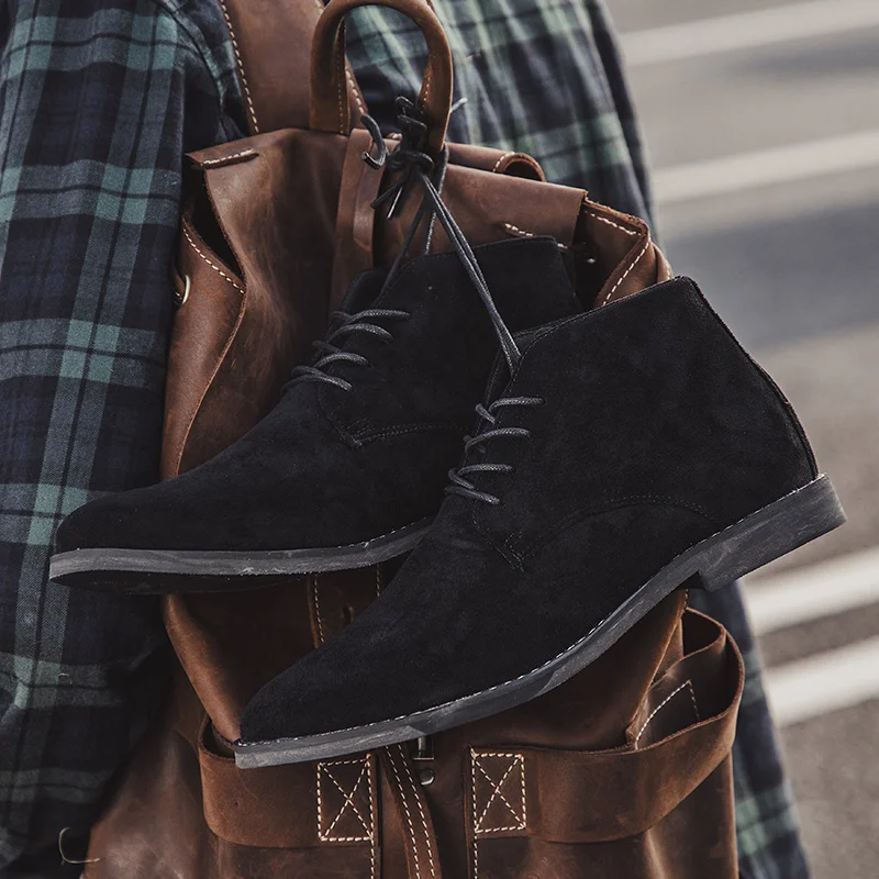 Men Martin boots hightop large size pointed suede boots British style retro lowheeled boot breathable inside lightweight classic