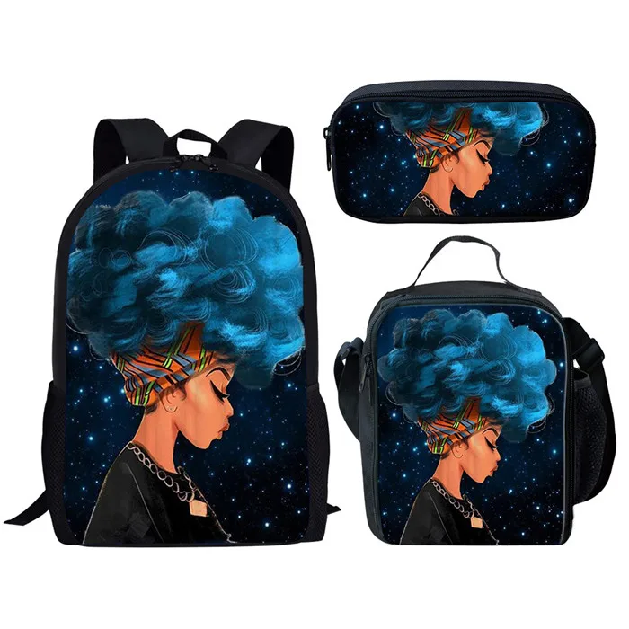 Nopersonality 3 шт./компл. черный афро рюкзак для девочек с принтом в школу стильный мусульманский рюкзак для девочек для детей рюкзак Mochila - Color: Z4039CGK