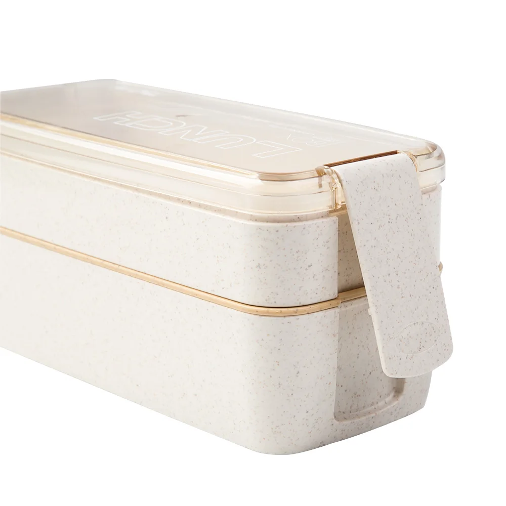 750ml Healthy Material 2 Layer Storage Lunch Container Microwave Lunch Box Dinnerware Wheat Bento Food Straw box Boxes