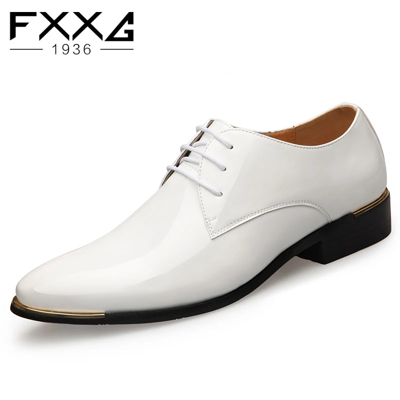 

Autumn men's business casual shoes shiny leather dress shoes men fashion lacing pointed shoes wedding shoes white shoes 1875