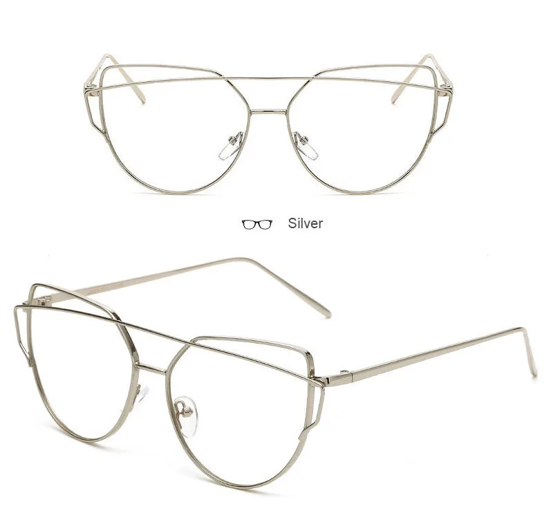 Оправа для очков, женские длинные очки, Горячая кошка, брендовые дизайнерские металлические очки, прозрачные модные очки, модные женские очки в стиле панк - Цвет оправы: silver clear