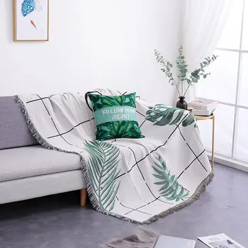 

Throw Blanket Green Leaves White Bedspread Tropical Plants Woven Bed Blankets Double Side Cobertor Tapestry Dorm Decor