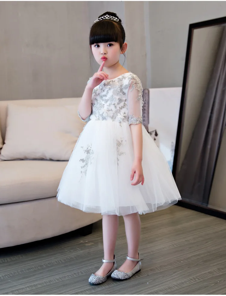 Vestidos de daminha/розовое Сетчатое платье для свадебного торжества для девочек; платья с цветочной аппликацией и бисером для девочек; платье для первого причастия