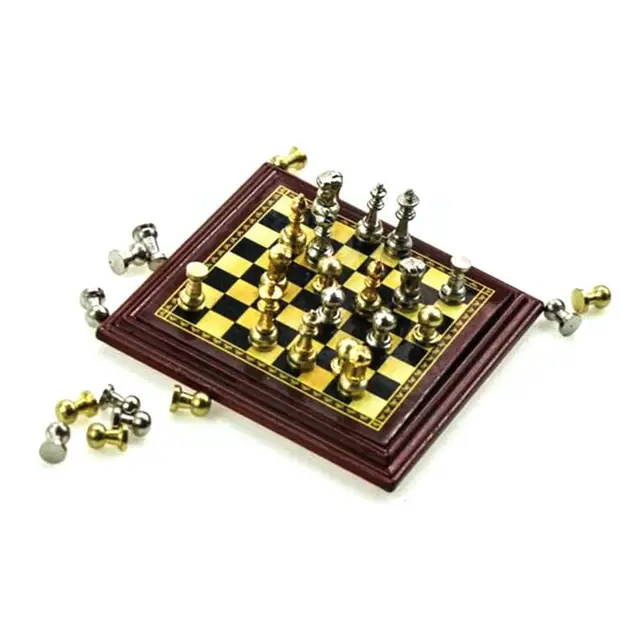 1:12 Miniature Magnetic Chess Table Set Mini Game Living Accessories Decoration Dollhouse House Board Room Plays Dolls Home G 3