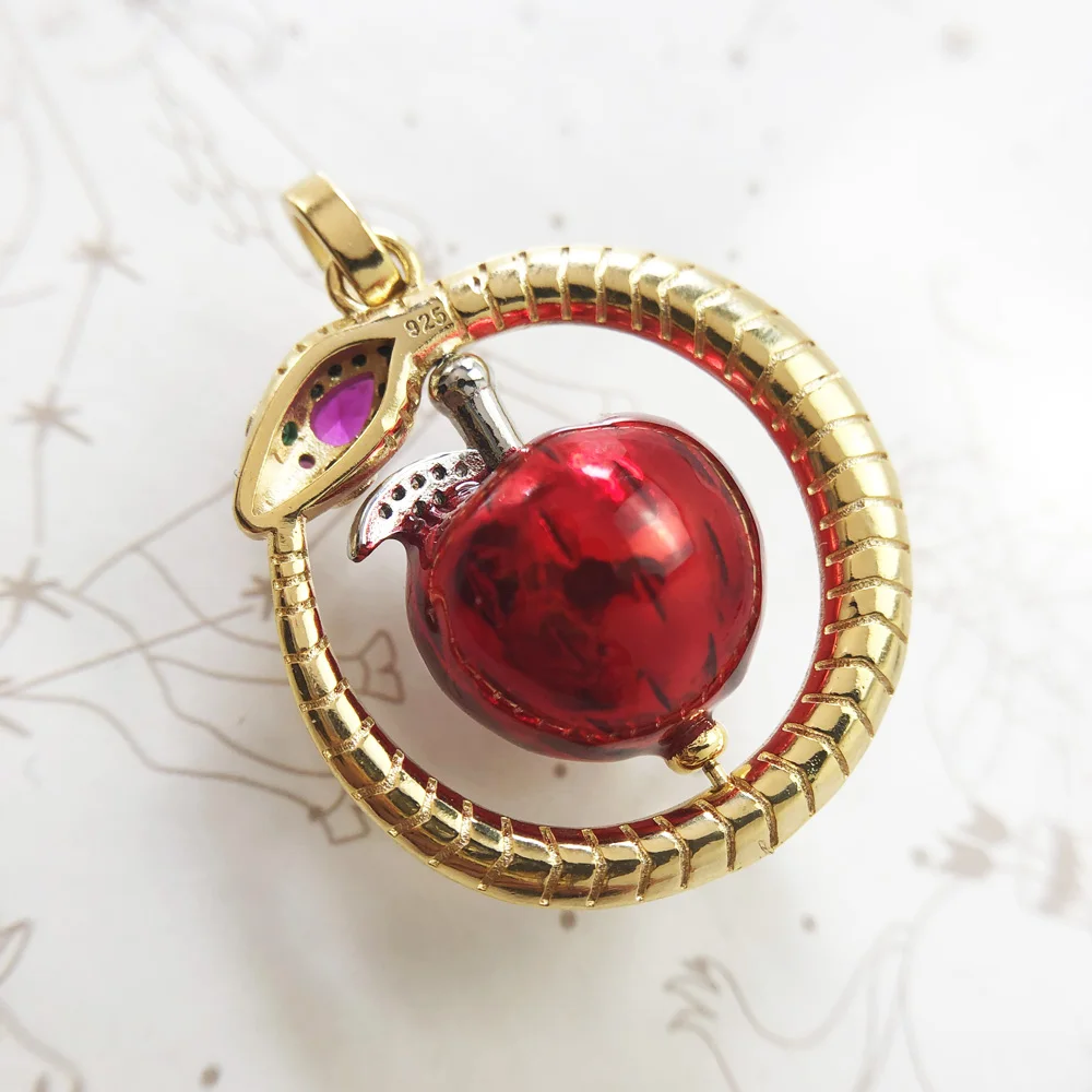 Pendant Rotating Red Apple With Golden Snake Summer Fine