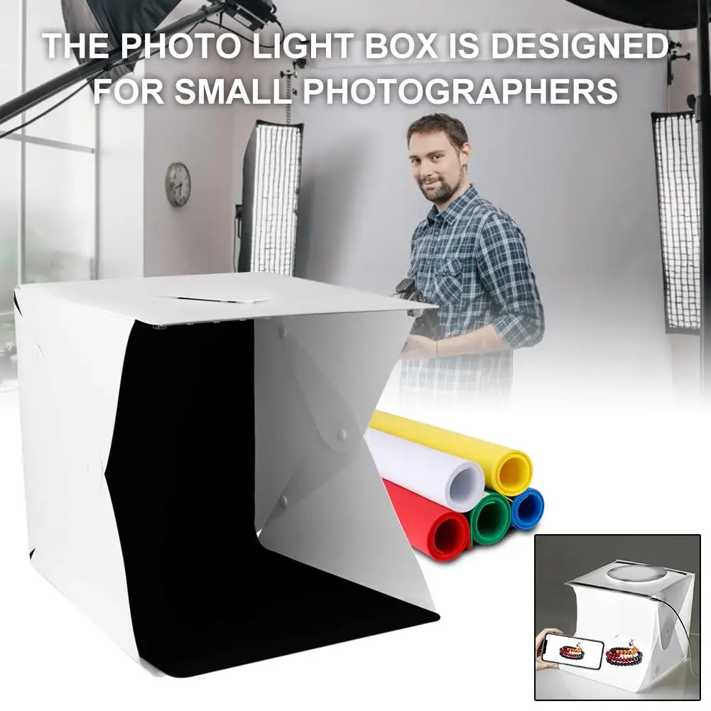 Mini Photography LED Light Tent 2 LED Lights 6 Background Highlight Portable Set Photo Photographic Equipment Folding Light Box