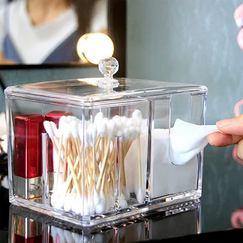 

transparent Clear Acrylic Organizer Holder Cotton swab box Makeup Pads storage box desktop Organizer Jewelry Case for Cosmetics