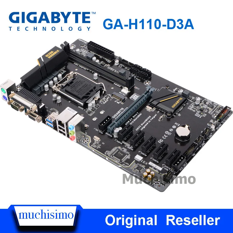 GIGABYTE GA-H110-D3A рабочего Материнская плата H119 разъем LGA 1151 i3 i5 i7 DDR4 32G блок питания ATX H110-D3A Отремонтированная материнская плата