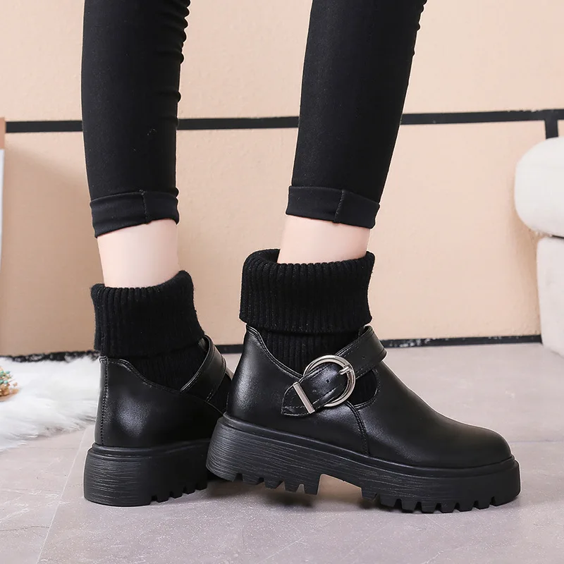 

Martin Boots Women's British-Style 2019 New Style Handsome CHIC Boots Autumn Versatile Platform Thick Bottomed Yarn Mouth Short
