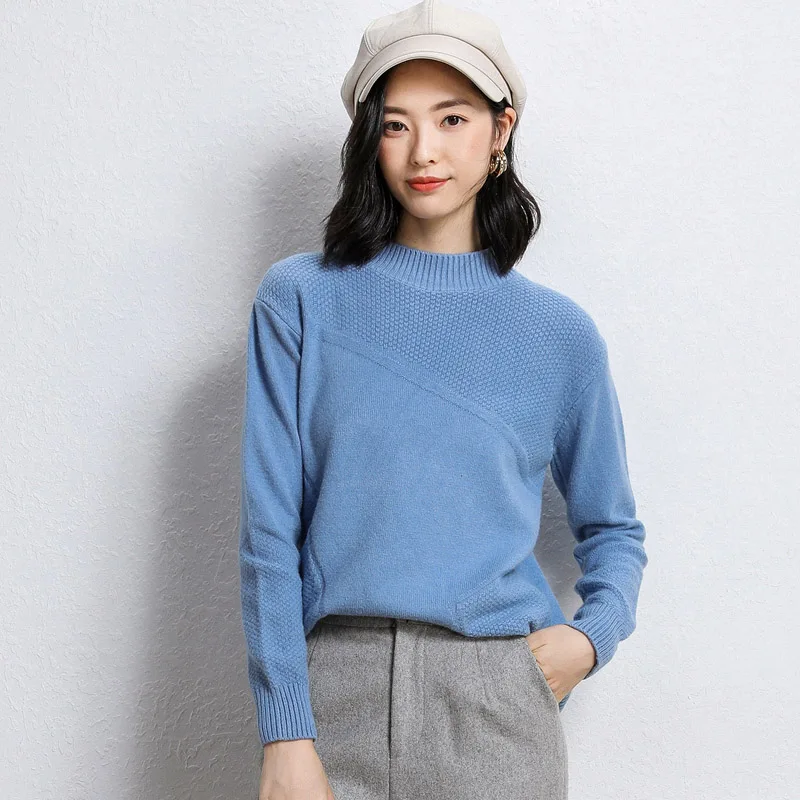 

2019 autumn and winter new long-sleeved cashmere sweater ladies sweater loose half-high collar sweater knit bottoming shirt