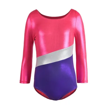 

Kids Children Long Sleeve Striped Sparkle Athletic Gymnastics Costumes Toddler Girls Ballet Leotards
