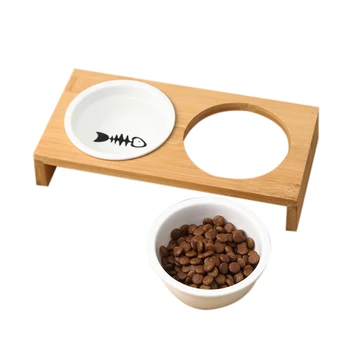 

Fashion Cat Dog Feeders Bowls Bamboo Tableware Ceramic Pet Food Water Bowl High Grade Antiskid Pet Supplies Dog Cat Bowl M