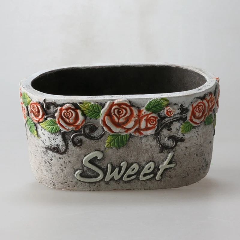 Rose Vine Flower Relief European Style Cement Pot Silicone Mold Decorative Retro Industrial Handmade DIY Mold Clay Craft Mold