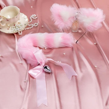 Cute ears Headbands with Fox / Rabbit Tail Metal Butt Anal Plug Erotic Cosplay Accessories Adult Sex Toys for Couples 5