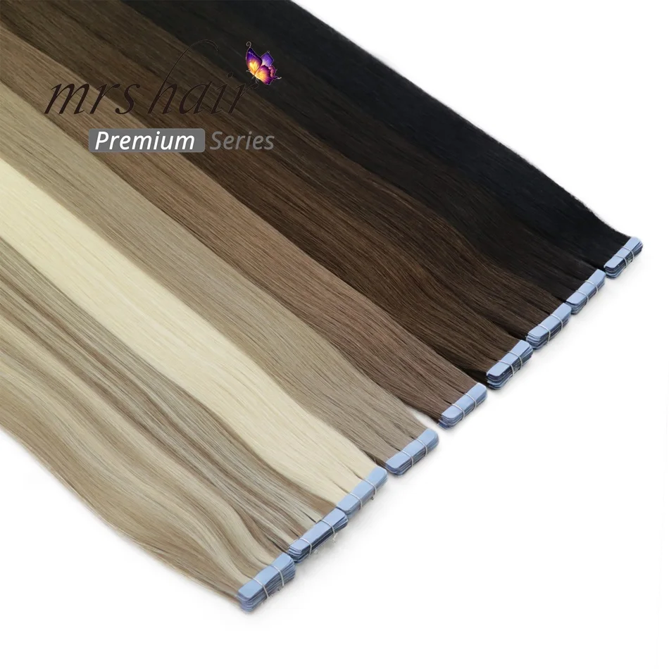 MRSHAIR, накладные волосы на двойной ленте, густые Человеческие волосы Remy, прямые, вплетенные на клейкой основе, бесшовные волосы блонд 1"-22"