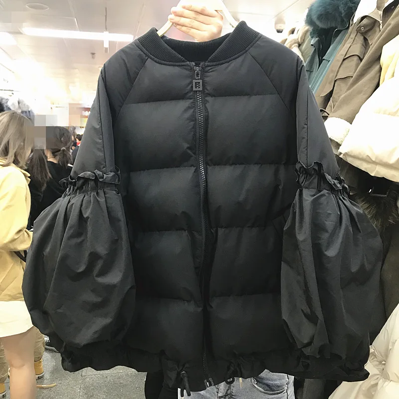 

Fashion Korean Lantern Sleeve Cotton Jacket Women's Winter Loose Bread Clothes Girls Thickened Warm Zipper Cotton Padded Coats