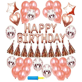 

48Pcs Rose Gold Birthday Party Supplies Balloon Set Party Background Wall Decoration Sequins Round Heart Shaped Ballons