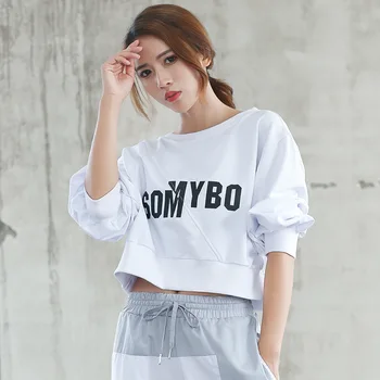 

Autumn Winter New Sports Sweater Large Size Loose Korean Wind Dew Belly Running Fitness T-shirt Stitching Shirt Female Short