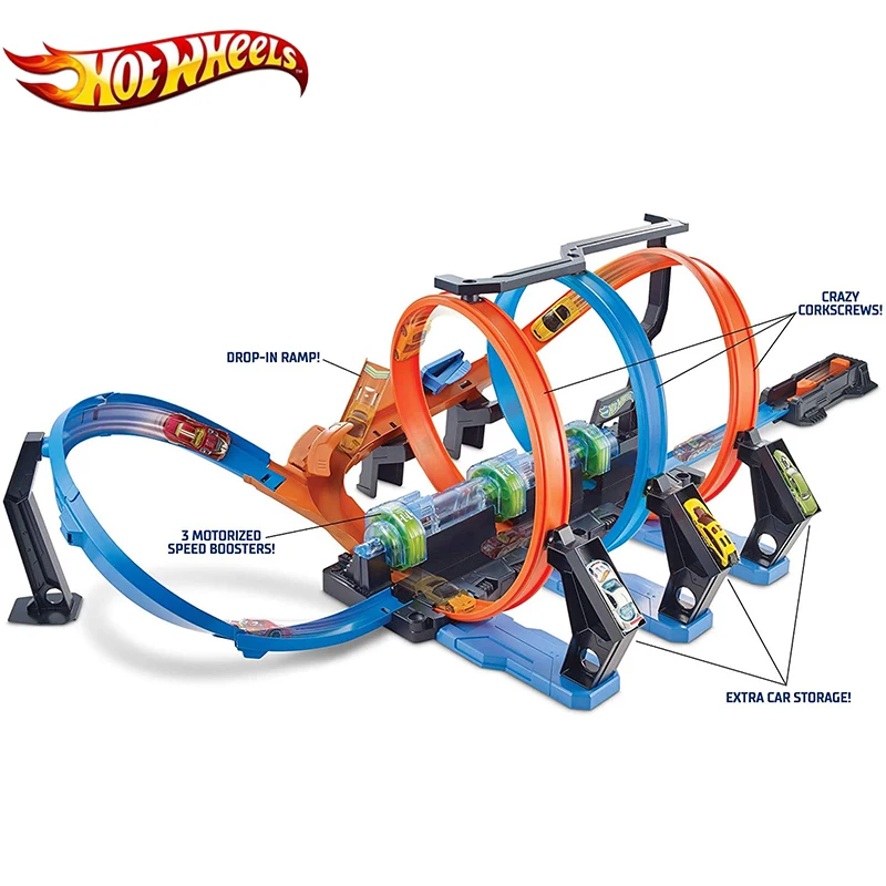 Hotwheels детские игрушки спортивный автомобиль гоночный трек штопор крушение трек игровой набор 360 градусов кольцо трек FTB65 оригинальная коробка для ребенка подарок