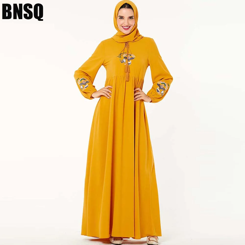9163 yellow BNSQ мусульманские платья Арабский исламский Дубай Кафтан абайя Ближний Восток платье в марокканском стиле индонезийский турецкий Женский Повседневный Халат - Цвет: 9163 yellow