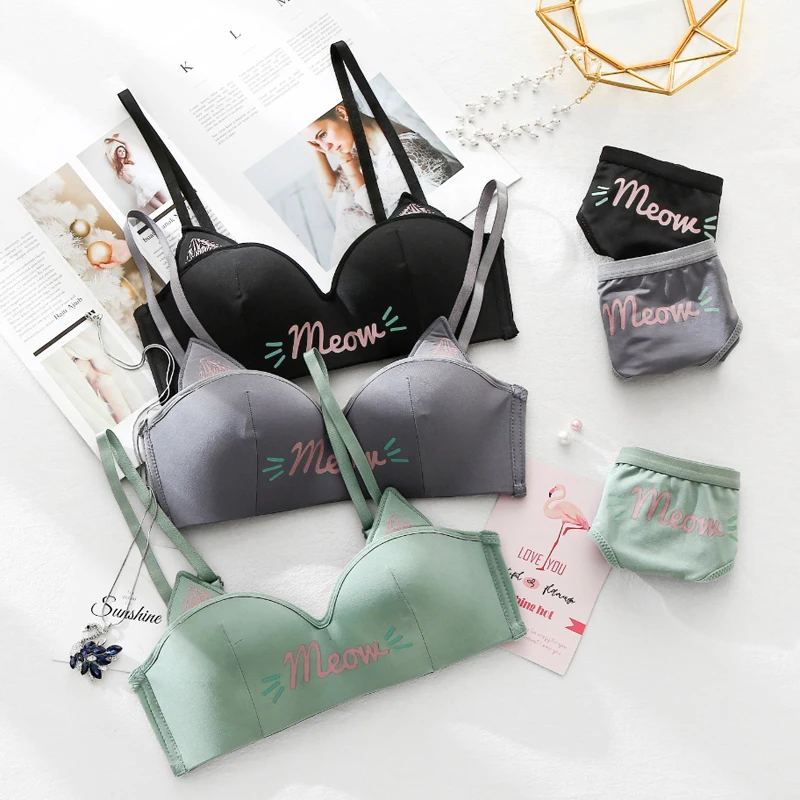 Roseheart Женские Модные Зеленые Сексуальные комплекты нижнего белья беспроводные хлопковые трусики мягкие бюстгальтеры пуш-ап комплекты бюстгальтеров нижнее белье A B Kitty прекрасный