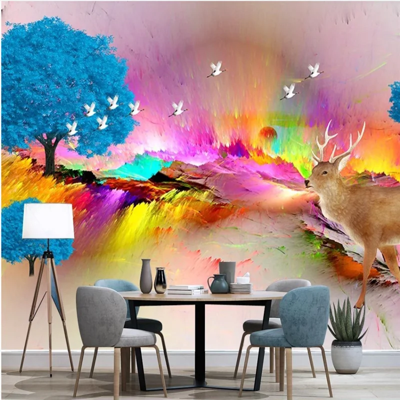 

xuesu Modern Nordic abstract beautiful forest elk background wall custom wallpaper mural 8D waterproof wall covering