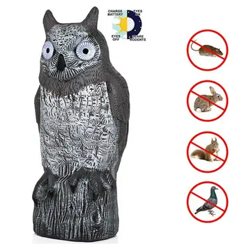 

LED Light Owl Decoy Repeller Bird Pest Repellent Deterrent Large Realistic Rotating Head Bird For Garden Barns Outdoor