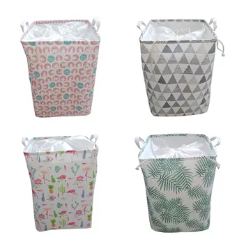 

Square Cotton Linen Laundry Basket Drawstring Water-resistance Storage Bin Bucket With Handle For Home Dirty Clothes Toys