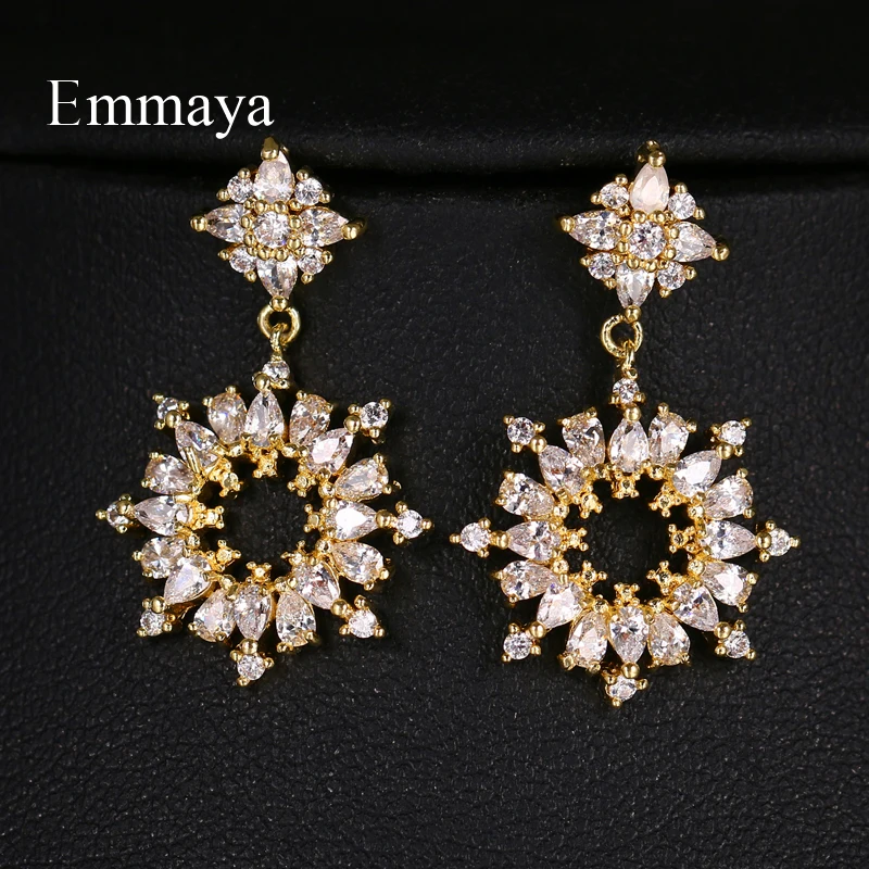 gold Emmaya новые открытые красивые круглые двухцветные очаровательные дизайнерские женские элегантные циркониевые серьги современные свадебные - Окраска металла: gold