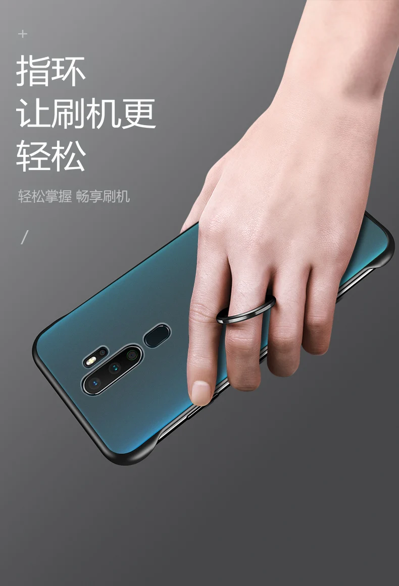Для oppo A9 2020 чехол жесткий матовый прозрачный тонкий с кольцом защитный на заднюю