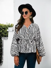 

Striped Blouse Long Sleeve Women Elegant Casual 2022 Spring Summer Outfits V Neck Button Front Shirt Trendy Fashion Lace Up Top
