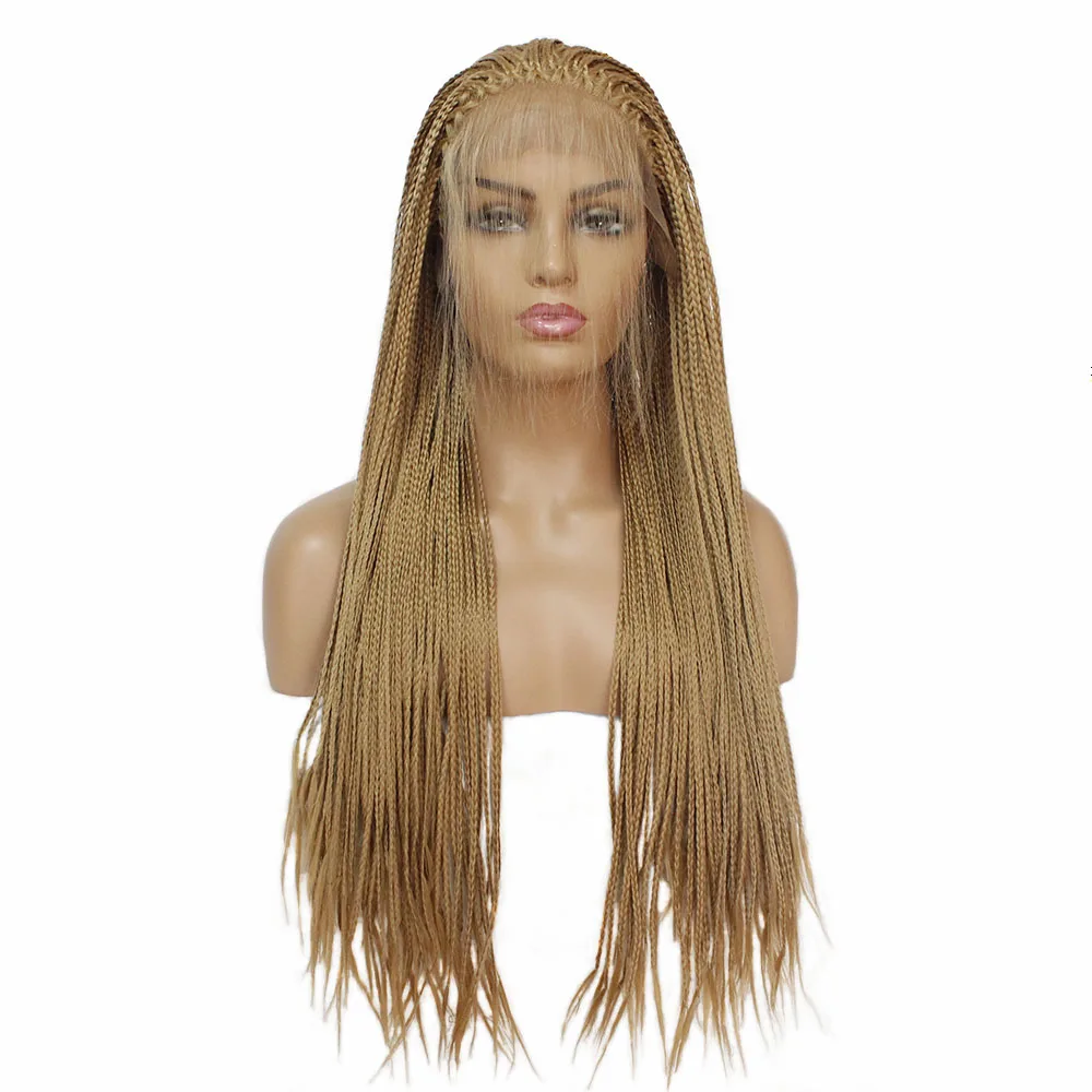 Honey Blonde V'NICE Ombre зеленый Плетеный парик для черных женщин 3*13 Швейцарский Кружевной синтетический кружевной передний парик афро-американская коса искусственные волосы - Цвет: Honey Blonde