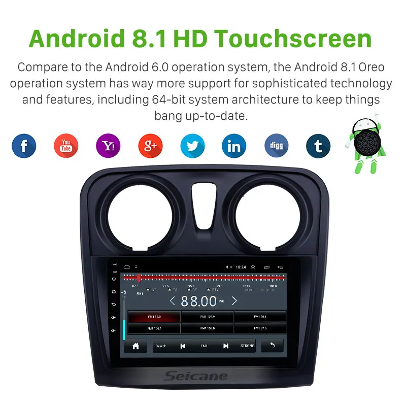 Best Seicane Car GPS 9" Navi HD Android 8.1 Multimedia Player Auto Stereo for Renault Dacia Sandero 2012-2017 support Carplay TPMS 1