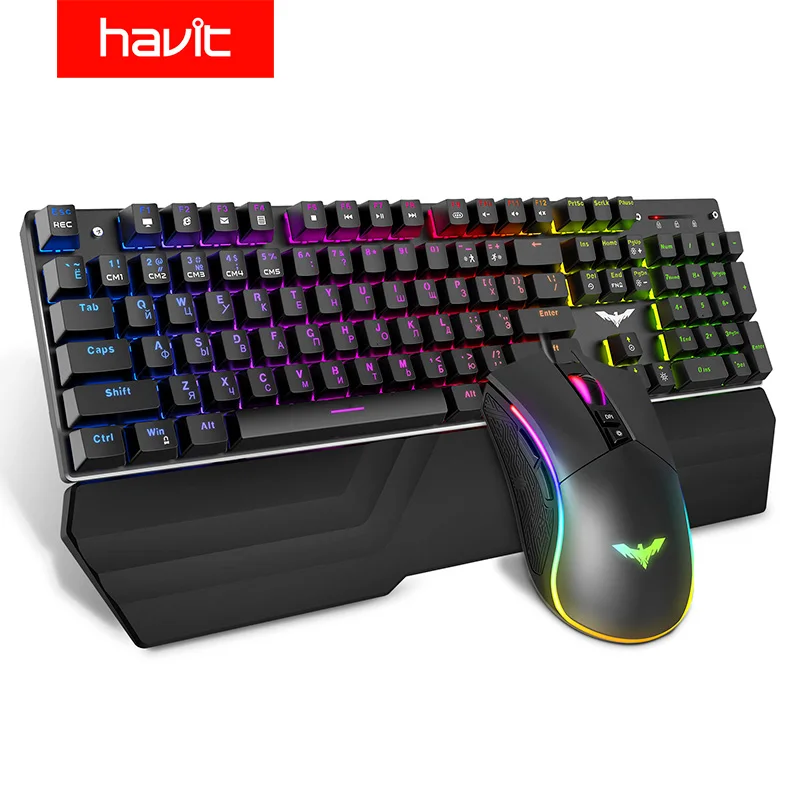 

HAVIT Gaming Mechanical Keyboard 104 Keys RGB Light Blue / Red Switch Wired Keyboard or Keyboard Mouse Set Ru / English Version
