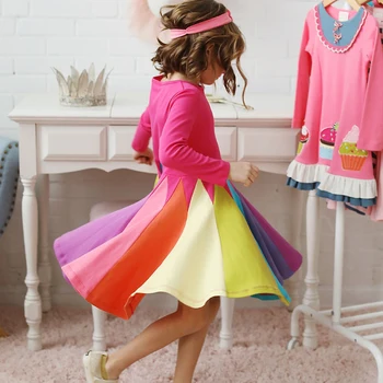 

2 3 4 5 6 7 Year Girls Dress 2020 New Rainbow Draped Kids Dresses for Girl Spring Long Sleeve Toddler Children Princess Clothing