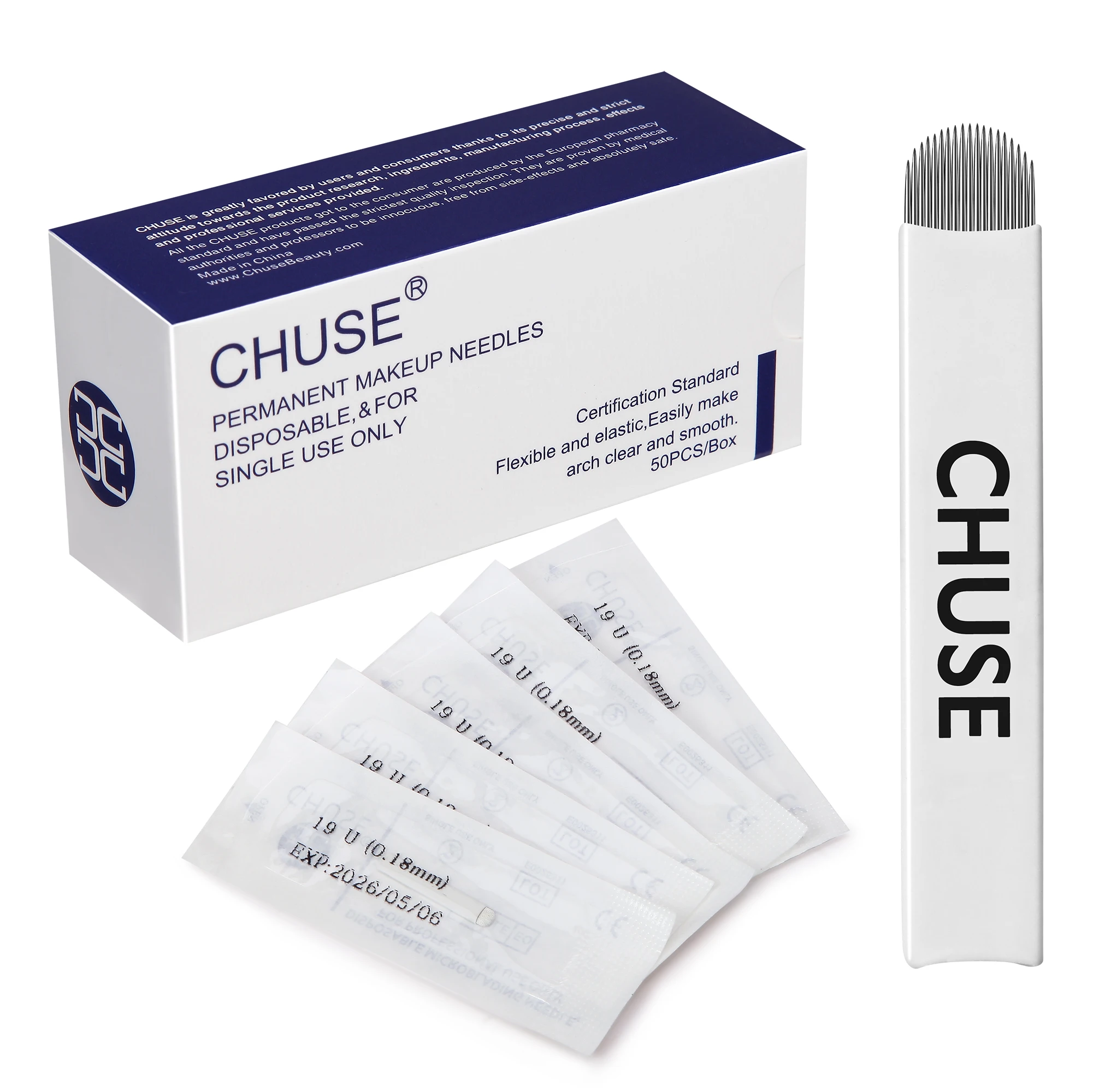 CHUSE Eyebrow Microblading Manual Blades A19 Tattoo Permanent Makeup Needles 0.18mm 50Pcs |