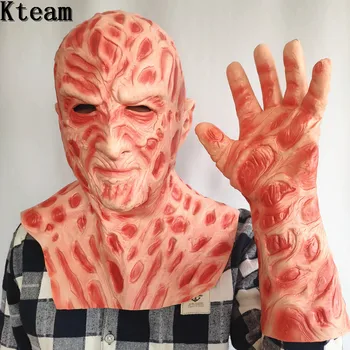 

Halloween Horror Killer Mask Lifelike Natural Latex Freddy Krueger Mask with horror gloves Zombie Head Mask scary gloves Party