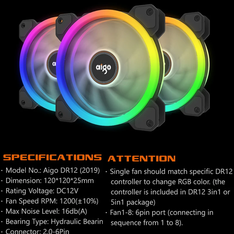 Чехол для Aigo DR12 охлаждающий вентилятор 120 мм Rgb тихий с прозрачным лезвием Cooler Master