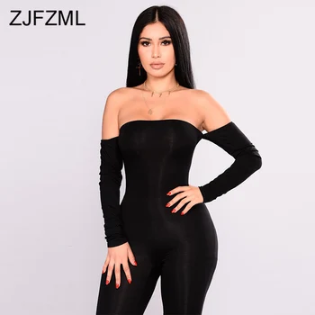 

Sexy Club Slash Neck Black Rompers Womens Jumpsuit Open Back Bodycon One Piece Jumpsuits Plus Size Long Sleeve Skinny Overall