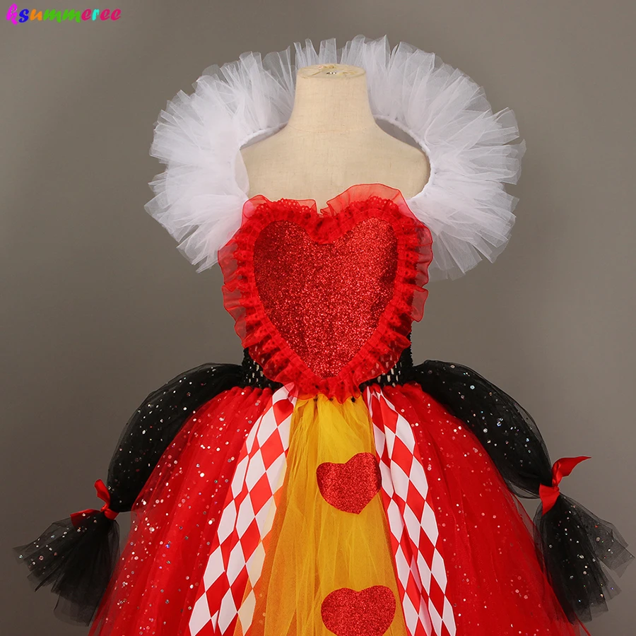 Girl Queen of Hearts Costume Wonderland Fairy Tale Fancy Dress Sparkly Kids  Evil Red Queen Tutu Dress Halloween Villain Clothes - AliExpress 1501